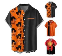 Halloween Shirt Men's Short Sleeve Funny Short Sleeve Shirt Men with Pumpkin Pattern Hawaiian Shirt with Chest Pocket Casual Slim Fit Shirts Shirt Jacket Cat Print Casual Shirt Festival Party Shirt