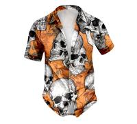 Halloween Shirt Men's Short Sleeve Funny Short Sleeve Shirt Men with Skull Print Button Down Hawaiian Shirt Slim Fit with Rose Print Shirts Casual Shirt Comfortable Shirt Jacket Festival Party Shirt