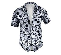 Halloween Shirt Men's Short Sleeve Funny Short Sleeve Shirt Men with Skull Print Hawaiian Shirt Slim Fit with Spider Web Pattern Fashion Shirts Streetwear Casual Shirt Jacket Festival Party Shirt for