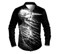 Halloween Shirt Skull, Halloween Costume Men's Shirt Long Sleeve Large Sizes Hawaiian Shirt Lapel 3D Printed Button Shirt Ugly Stylish Streetwear Casual Shirts for Carnival Cosplay