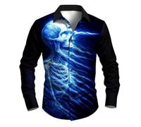 Halloween Shirt Skull, Halloween Costume Men's Shirt Long Sleeve Large Sizes Hawaiian Shirt Lapel 3D Printed Button Shirt Ugly Stylish Streetwear Casual Shirts for Carnival Cosplay