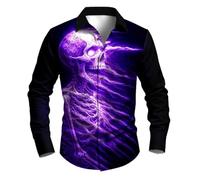 Halloween Shirt Skull, Halloween Costume Men's Shirt Long Sleeve Large Sizes Hawaiian Shirt Lapel 3D Printed Button Shirt Ugly Stylish Streetwear Casual Shirts for Carnival Cosplay
