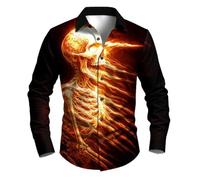 Halloween Shirt Skull, Halloween Costume Men's Shirt Long Sleeve Large Sizes Hawaiian Shirt Lapel 3D Printed Button Shirt Ugly Stylish Streetwear Casual Shirts for Carnival Cosplay