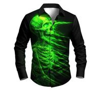 Halloween Shirt Skull, Halloween Costume Men's Shirt Long Sleeve Large Sizes Hawaiian Shirt Lapel 3D Printed Button Shirt Ugly Stylish Streetwear Casual Shirts for Carnival Cosplay