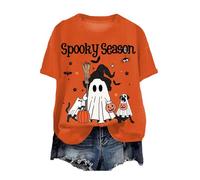 Halloween Shirt Women Halloween Graphic Tee Pumpkin Print Shirt Ladies GhostsPumpkins SpidersT Costume SpookyT Short Sleeve Tops Round Neck Tee Crew Neck Ladies (Orange, L)