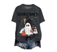 Halloween Shirt Women Halloween Graphic Tee Pumpkin Print Shirt Ladies GhostsPumpkins SpidersT Costume SpookyT Short Sleeve Tops Round Neck Tee Crew Neck (Dark Gray, M)