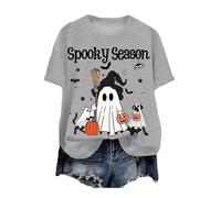 Halloween Shirt Women Halloween Graphic Tee Pumpkin Print Shirt Ladies GhostsPumpkins SpidersT Costume SpookyT Short Sleeve Tops Round Neck Tee Crew Neck Ladies (Grey, XL)