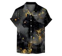 Halloween Shirts for Men Bats Pattern Print T-Shirt Short Sleeve Button Down Shirt Horror Spooky Theme Party Costumes Traje Halloween para Hombre(Grey, XXL)