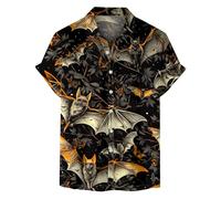 Halloween Shirts for Men Bats Pattern Print T-Shirt Short Sleeve Button Down Shirt Horror Spooky Theme Party Costumes Traje para Halloween para Hombre(Black, XXL)