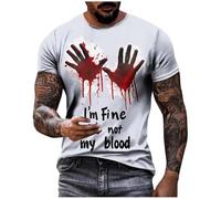 Halloween Shirts for Men Bloody Im Fine Shirt Blood Splatter Print Short Sleeve Crew Neck T-Shirts Classic Basic Tees Horror T Shirts Big and Tall Mens Halloween Costumes (Silver, L)