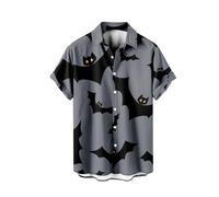 Halloween Shirts for Men Funny Bats Print Shirt Horror Costumes Scary Short Sleeve Button Down Tops Graphic T-Shirts Los Mejores Disfraces De Halloween(Grey, XXXXL)