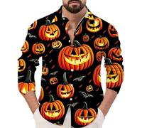 Halloween Shirts for Men Funny Pumpkins Shirt Jack O' Lantern Costumes Long Sleeve Button Down T-Shirts Party Outfit Los Mejores Disfraces De Halloween(Yellow, M)