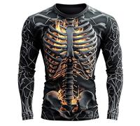 Halloween Shirts for Men Funny Skeleton Printed Sweatshirts Fashion Casual Men's T-shirts Crew Neck Long Sleeve Shirt Sports Gym Tops Slim Fit Mens Top (Black-A, XL)