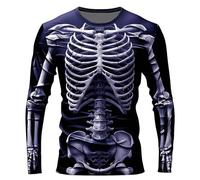 Halloween Shirts for Men Funny Skeleton Printed Sweatshirts Fashion Casual Men's T-shirts Crew Neck Long Sleeve Shirt Sports Gym Tops Slim Fit Mens Top (Purple-B, M)