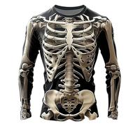 Halloween Shirts for Men Funny Skeleton Printed Sweatshirts Fashion Casual Men's T-shirts Crew Neck Long Sleeve Shirt Sports Gym Tops Slim Fit Mens Top (White-A, XXXXL)