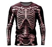 Halloween Shirts for Men Funny Skeleton Printed Sweatshirts Fashion Casual Men's T-shirts Crew Neck Long Sleeve Shirt Sports Gym Tops Slim Fit Mens Top (Wine-B, L)