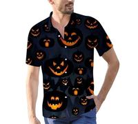 Halloween Shirts for Men Green Bats Print Shirt Short Sleeve Button Down T-Shirt 2025 Costumes Clothing Graphic Tees Disfraces De Halloween para Hombres Terror(Blue, M)
