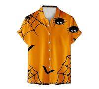 Halloween Shirts for Men Horror Spider Web Print T-Shirts Spooky Theme Costumes Short Sleeve Button Down Shirt Tops Los Mejores Disfraces De Halloween(Orange4, L)