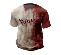 Halloween Shirts for Men I'm Fine Bloody Shirt Blood Splatter Pattern Short Sleeve T-Shirts Casual Crew Neck Tee Basic Tops Horror Graphic Tees Costume Adult Funny (G, S)