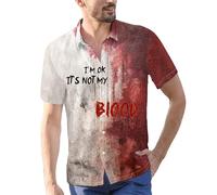 Halloween Shirts for Men I'm Ok Bloody Print Costumes Funky Horror Blood Shirt Tops Short Sleeve Button Down T-Shirts Trajes De Halloween para Parejas Terror(Red5, XXXXXL)