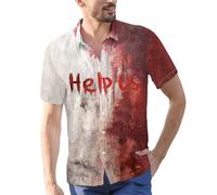 Halloween Shirts for Men I'm Ok Bloody Print Costumes Funky Horror Blood Shirt Tops Short Sleeve Button Down T-Shirts Trajes De Hallowen(Red4, XXL)
