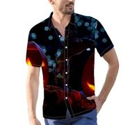 Halloween Shirts for Men Jack O' Lantern Costumes Horror Pumpkins Face Shirt Tops Scary Short Sleeve Button T-Shirts Trajes De Halloween Hombres De Terror(Red, M)