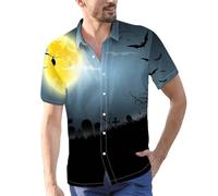 Halloween Shirts for Men Jack O' Lantern Costumes Horror Pumpkins Face Shirt Tops Short Sleeve Button Down T-Shirts Trajes De Halloween para Parejas Terror(Blue, XXL)