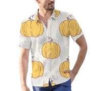 Halloween Shirts for Men Jack O' Lantern Costumes Pumpkins Face Letter Print Shirt Short Sleeve Button Down T-Shirts Los Mejores Disfraces De Halloween(White, XXL)