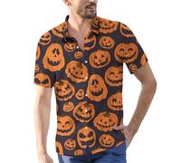 Halloween Shirts for Men Jack O' Lantern Ghost Shirt Cute Pumpkin Face T-Shirt Short Sleeve Button Down Costumes 2025 Traje De Scary Movie para Hombre(Orange3, M)