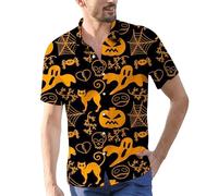 Halloween Shirts for Men Jack O' Lantern Ghost Shirt Cute Pumpkin Face T-Shirt Short Sleeve Button Down Costumes 2025 Los Mejores Disfraces De Halloween(Orange1, M)