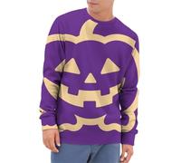 Halloween Shirts for Men Jack-O-Lantern Sweatshirts Pumpkin Print Shirt 2025 Fall Long Sleeve Crewneck Pullover Tops(Z21-Purple, L)