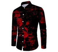 Halloween Shirts for Men Long Sleeve Button Down Shirt Bloody Print Costumes Horror Spooky Theme Blood T-Shirt Tops Trajes De Halloween para Parejas Terror(Black, XXXXXL)