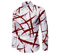 Halloween Shirts for Men Long Sleeve Button Down Shirt Horror Spooky Theme T-Shirts Night Pattern Print Costumes Tops Disfraces De Halloween para Hombres Chistosos(Z01-White, L)