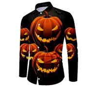 Halloween Shirts for Men Long Sleeve Button Down Shirt Horror Spooky Theme T-Shirts Night Pattern Print Costumes Tops Halloween Trajes(Black, XL)