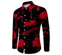 Halloween Shirts for Men Long Sleeve Button Down Shirt Horror Spooky Theme T-Shirts Night Pattern Print Costumes Tops Disfraces De Hombre para Halloween(Z01-Black, XL)
