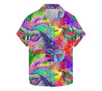 Halloween Shirts for Men Mask Print T-Shirts Short Sleeve Button Down Shirt Tops Mardi Gras Carnival Themed Costumes Los Mejores Disfraces De Halloween(Pink, L)