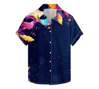 Halloween Shirts for Men Mask Print T-Shirts Short Sleeve Button Down Shirt Tops Mardi Gras Carnival Themed Costumes Disfraces Graciosos para Halloween(Navy, XXL)