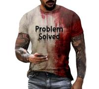 Halloween Shirts for Men, Men Problem Solved T-Shirt Mens Bloody T Shirt Blood Splatter Stained Short Sleeve Top Mens Casual Round Neck Pattern Tops Shirt Bloody Printed Tops Wine
