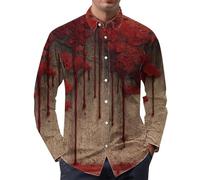 Halloween Shirts for Men Scary Bloody Print Shirt Blood Costumes T-Shirts Long Sleeve Button Down Lapel Tops Blouses Los Mejores Disfraces De Halloween(Khaki, S)