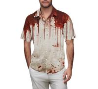 Halloween Shirts for Men Scary Bloody Shirt Blood Costumes T-Shirts Short Sleeve Button Down Tops Blouses with Pocket Disfraces De Halloween para Hombres Chistosos(Beige, XXL)
