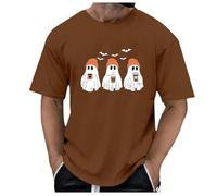 Halloween Shirts for Men Scary Fun Pumpkin Ghost Print Short Sleeve T-Shirts Cotton Basic Tees Crew Neck Casual Regular Fit Top Spooky Graphic Shirt Horror Tshirts Halloween Costumes for Adults Funny