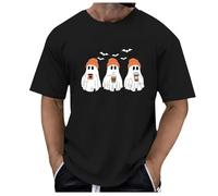Halloween Shirts for Men Scary Fun Pumpkin Ghost Print Short Sleeve T-Shirts Cotton Basic Tees Crew Neck Casual Regular Fit Top Spooky Graphic Shirt Horror Tshirts Halloween Costumes for Adults Funny
