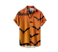 Halloween Shirts for Men Scary Moon Silhouette Shirt Horror Costumes Short Sleeve Button Down Hawaiian T-Shirts Tops Disfraces De Halloween(Orange, M)