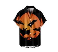 Halloween Shirts for Men Scary Moon Silhouette Shirt Horror Costumes Short Sleeve Button Down Hawaiian T-Shirts Tops Trajes De Halloween para Hombre(Black, S)