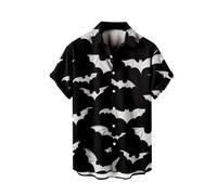 Halloween Shirts for Men Scary Moon Silhouette Shirt Horror Costumes Short Sleeve Button Down Hawaiian T-Shirts Tops Traje De Scary Movie para Hombre(Grey, XXXL)