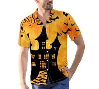 Halloween Shirts for Men Scary Night Printed Costumes 2025 Funky Horror Shirt Tops Short Sleeve Button Down T-Shirts Los Mejores Disfraces De Halloween(Yellow, XXL)