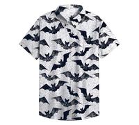 Halloween Shirts for Men Scary Pumpkin Graphic Button Down Casual Short Sleeve Horror Ghost Themed Hawaiian Shirt Orange T Shirt Halloween Costume Adult Man (White, M)