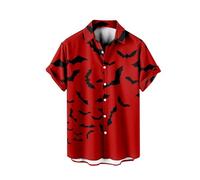 Halloween Shirts for Men Short Sleeve Button Down Shirt Horror Bats Print Costumes Scary Tops Funny Graphic T-Shirts Disfraces De Halloween para Hombres Terror(Red, L)