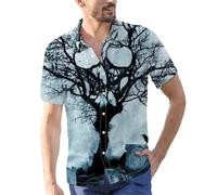 Halloween Shirts for Men Short Sleeve Button Down T-Shirt Costumes Holiday Spooky Theme Party Shirt Top Casual Blouse Disfraces De Halloween para Hombres(Blue, XXXL)
