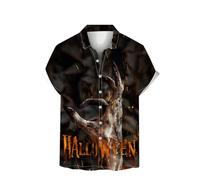 Halloween Shirts for Men Short Sleeve Button Down T-Shirt Horror Spooky Theme Costumes Scary Hands Letter Print Shirt Los Mejores Disfraces De Halloween(Black, XXXXXL)